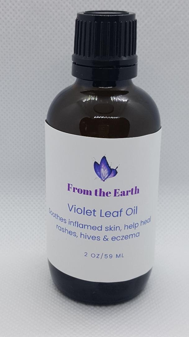 amber bottle of violet leaf oil