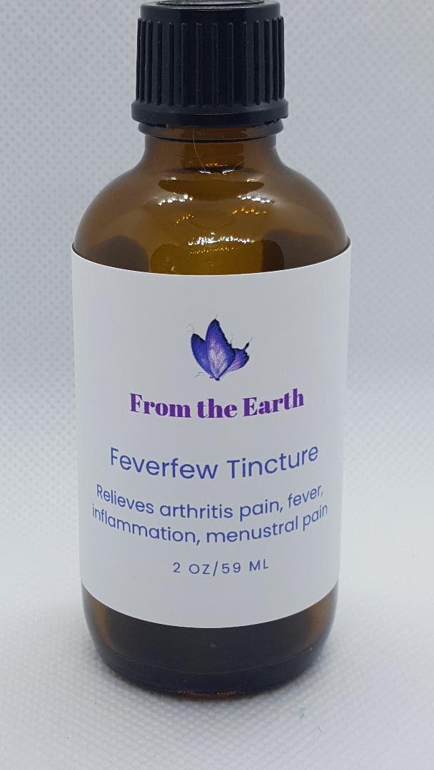 feverfew tincture bottle on white background