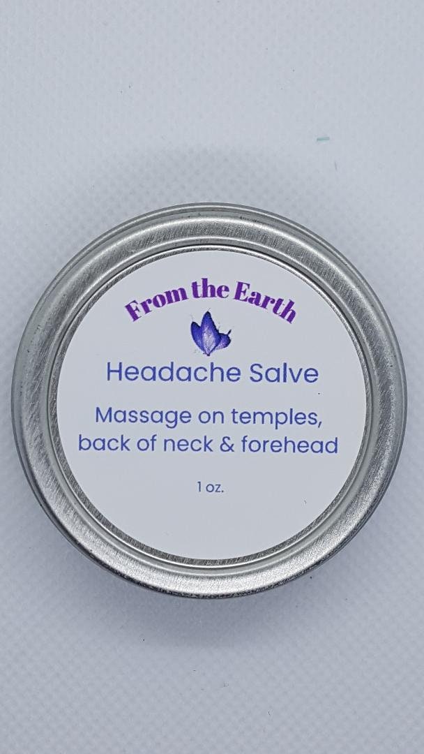 headache salve tin on white background